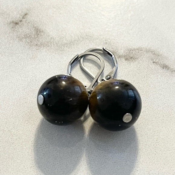Tigers Eye Bead Latch Back Earrings - Picture 3 of 11